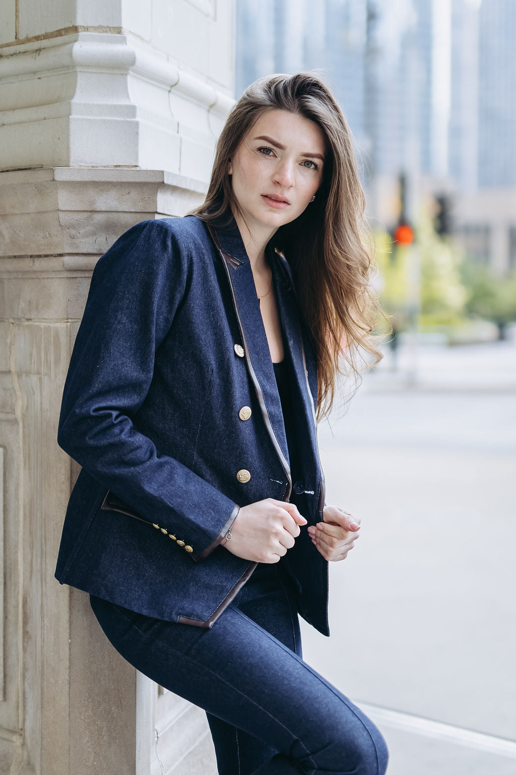 Tall Women’s Skyline Denim Blazer (S, M, L) – Designed for 5’9”–6’3”