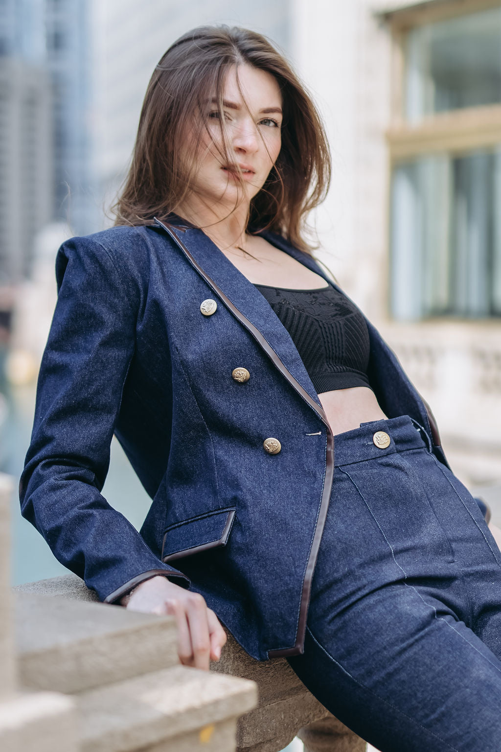 Tall Women’s Skyline Denim Blazer (S, M, L) – Designed for 5’9”–6’3”